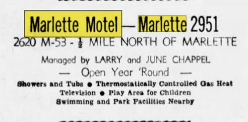 Marlette Motel - June 1958 Ad (newer photo)